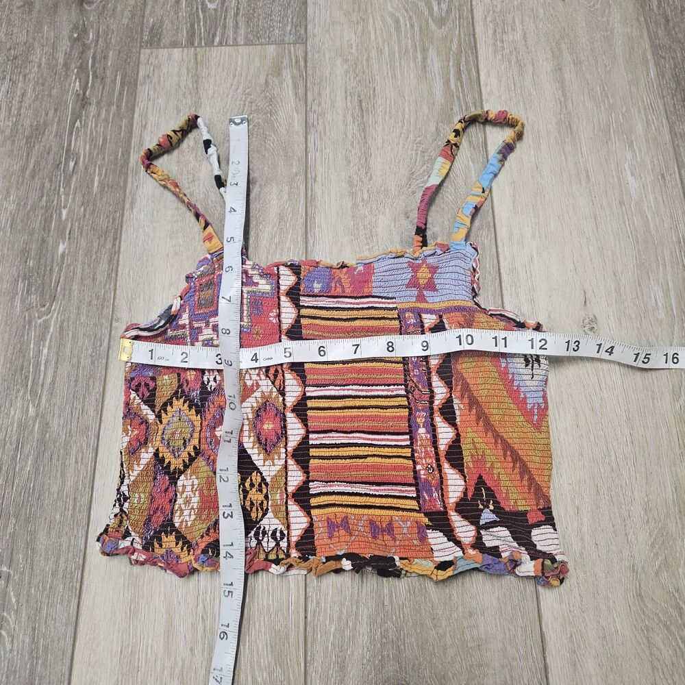Christian Siriano Smocked Geometric Aztec Tank Top Cropped Pink Women's Medium - Picture 2 of 5